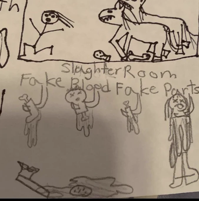 thinking about this drawing I did when I was little I love the horses up top 