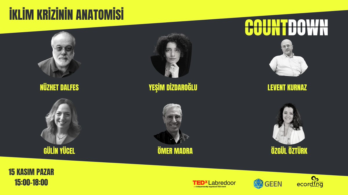TEDxLabredoor (@tedxlabredoor) on Twitter photo TEDxLabredoor Countdown Etkinliği, "İklim Krizinin Anatomisi" teması ile 15 Kasım Pazar günü saat 15:00'te.
Ücretsiz katılım formu için linke tıklayınız: eventbrite.com/e/tedxlabredoo…
#jointhecountdown #climatechange #change #TEDxLabredoorCountdown #NüzhetDalfes #ÖmerMadra TEDxLabredoor Countdown Etkinliği, "İklim Krizinin Anatomisi" teması ile 15 Kasım Pazar günü saat 15:00'te.
Ücretsiz katılım formu için linke tıklayınız: eventbrite.com/e/tedxlabredoo…
#jointhecountdown #climatechange #change #TEDxLabredoorCountdown #NüzhetDalfes #ÖmerMadra