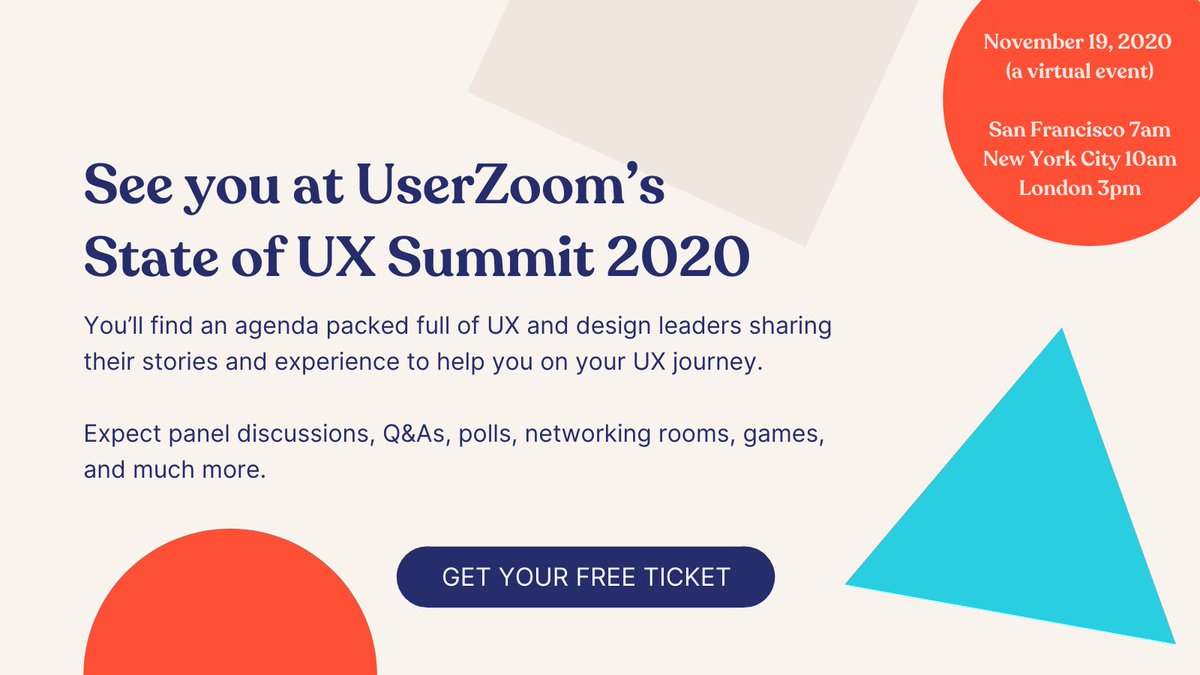 betterux_'s tweet photo. Get your free ticket to the State of UX Summit 2020, UserZoom’s immersive virtual conference. https://t.co/D3ufCjGMKe https://t.co/vyCkWK8eft