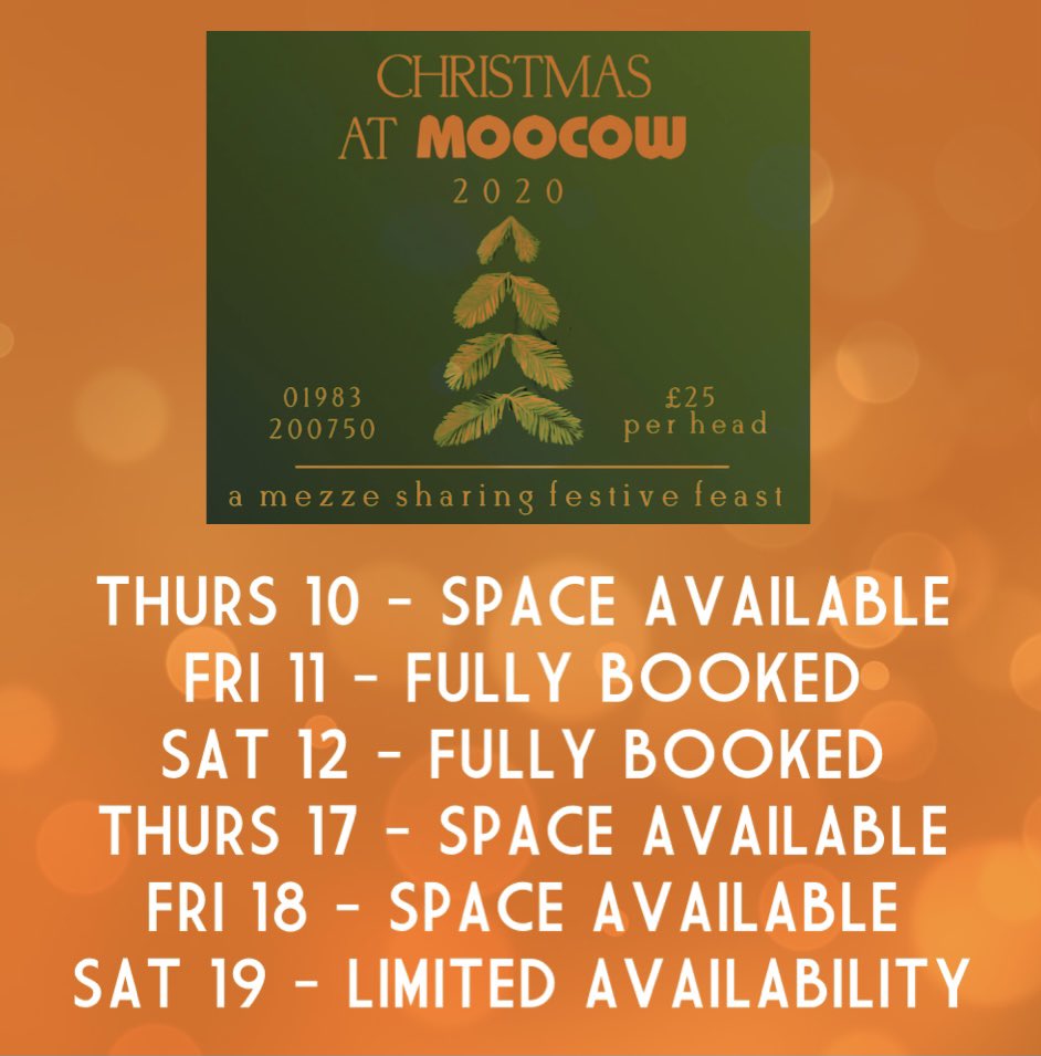 merry MOO christmas mezze menu filling up fast - don’t miss out - book now:

moocowstuff.com/events
01983 209750
club<a href="/MOOCOWstuff/">MOOCOW</a>.com
@MOOCOWstuff