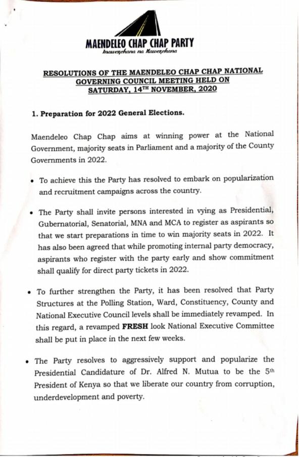 MCC_Party's tweet photo. Resolutions of the @MCC_Party National Governing Council meeting held today, Saturday, 14th November, 2020. https://t.co/q2Zyfu2HkX