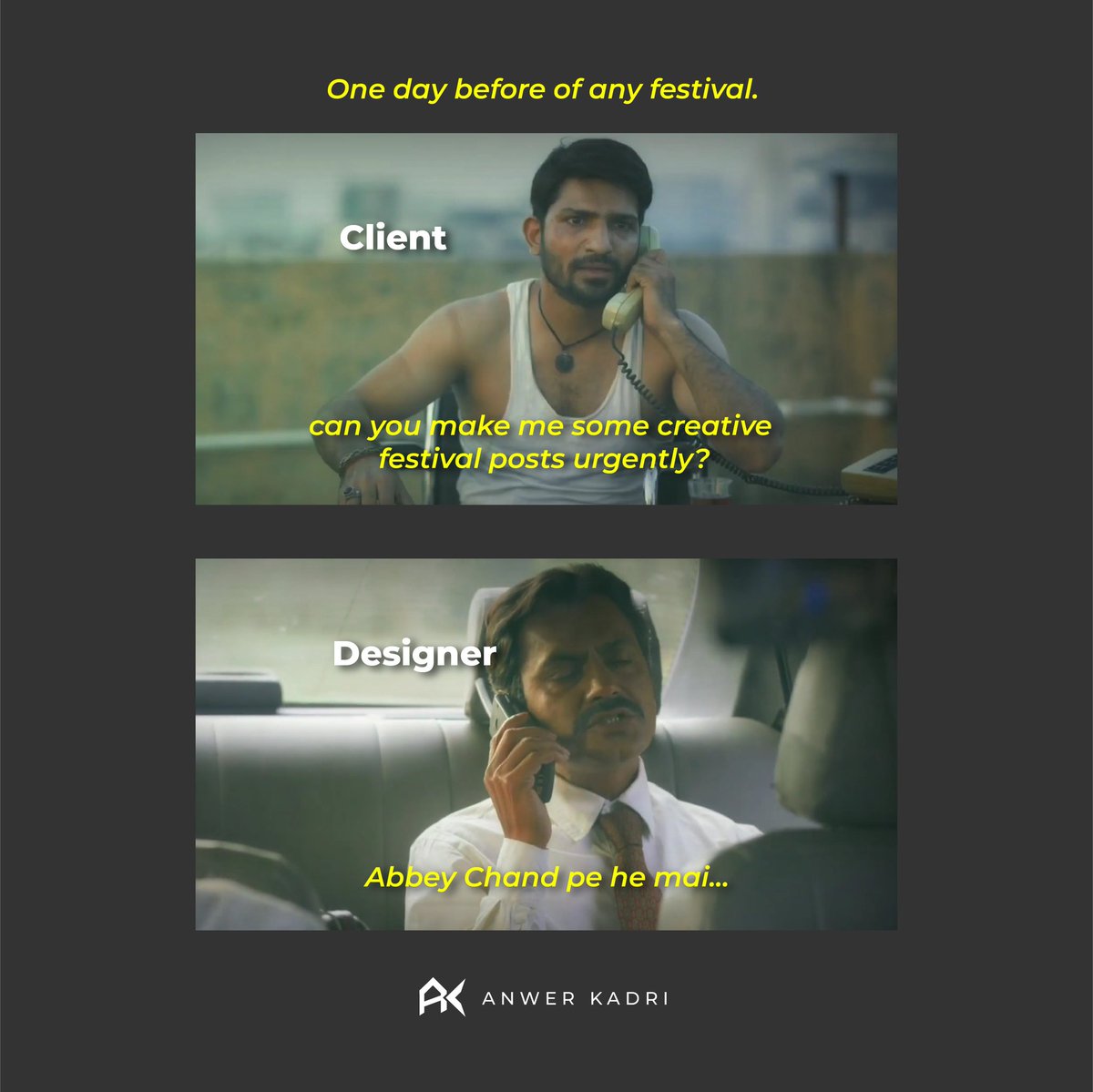 anwer_kadri's tweet photo. Mention that friend who is on Chand Right now 😂😂

.

.

.

.

.

.

#designerhumor #designerslife
#designermemes #mememarketing
#graphicdesign #clientvsdesigner
#gaitondememes #sacredgamesmemes 
#anwerkadri #graphicdesigner
#funnymemes #meme 
#memes #digitalmarketing https://t.co/FIbI8Iw2On
