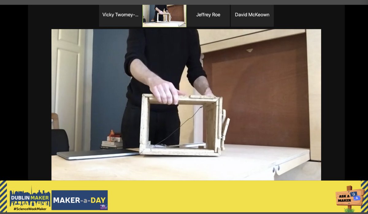 DublinMaker's tweet photo. Demo of how it folds down incl storing his mouse and keyboard! 
Bonus: Even his worktable folds away! And a bed comes down! Wow!
🔴 Any questions for James, post to live-chat: https://t.co/8qPKidUgfu
#ScienceWeek #ScienceWeekMaker @scienceweek @MadeByCliff https://t.co/zHOvpB5DrT