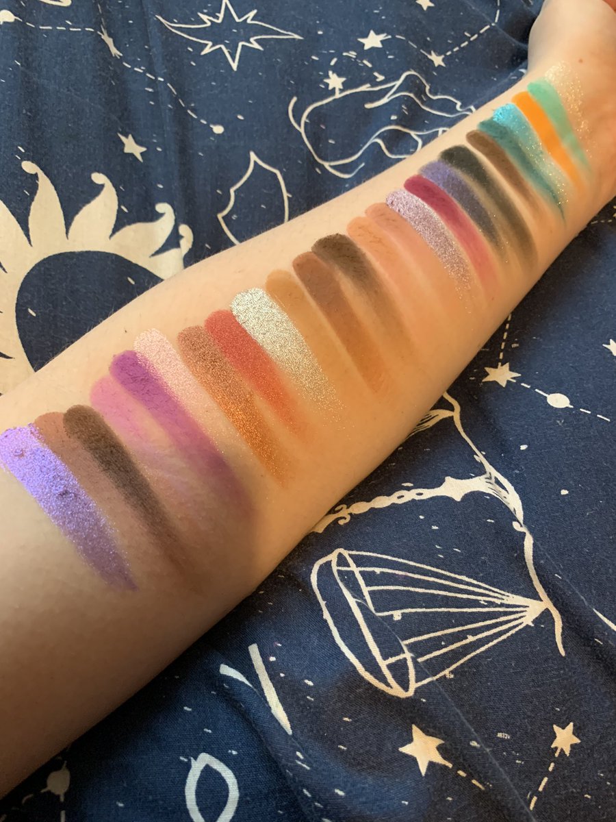 1. Kaleidos Lunar Lavender palette2 & 3. All Kaleidos shadows swatched- from Cyber Bronze, Astro Pink, Electro Turquoise & Lunar Lavender