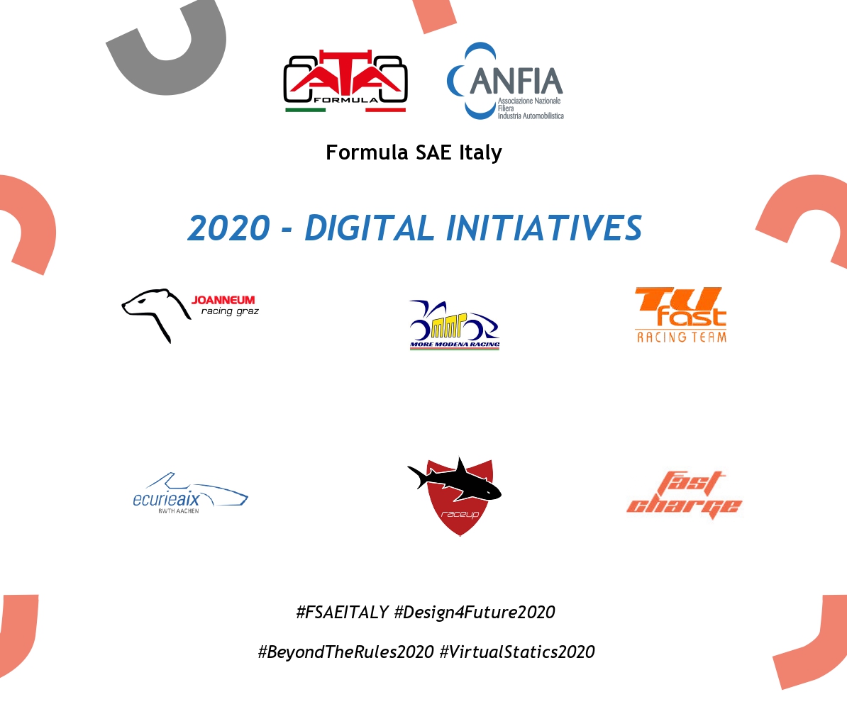Curtain on the #FSAEItaly #Digital Initiatives fell down this morning with the #ClosingCeremony

A very special thanks to all the partners and the teams involved and last but not least CONGRATULATIONS to the #VirtualStatics2020 #BeyondTheRules2020 and #Design4Future2020 winners!!