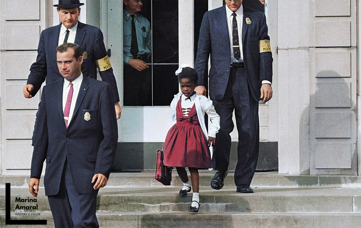  #OnThisDay in 1960, Ruby Bridges becomes the first Black child to attend an all-white elementary school in Louisiana.Photo colorized by me, original taken by uncredited DOJ photographer.