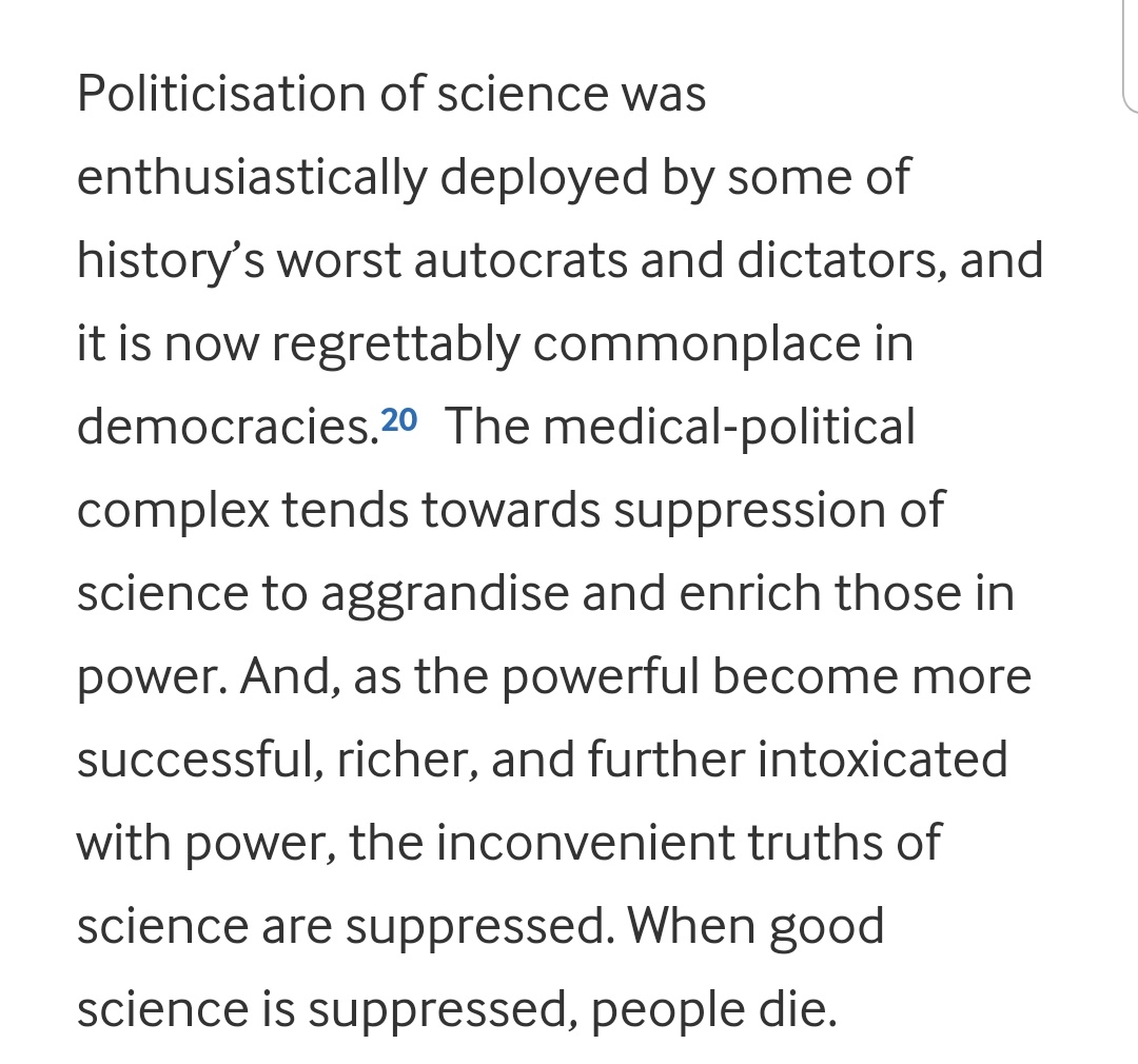 TroonSNP's tweet photo. The British Medical Journal Editorial:
Covid-19: politicisation, “corruption,” and suppression of science. 
https://t.co/OYLU4S1kVQ https://t.co/utm7XqR6Dz