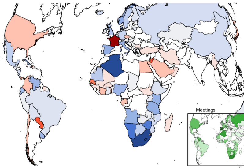 Anglophone, other AU countries neutral or back Polisario. Algeria, South Africa, and south and east African nations have invested in a free Sahara. This tests that friendship. Another map from working paper. Blue ones take more favorable stances towards the Sahr Repub. 8/13