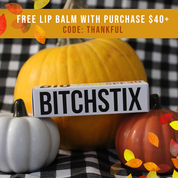 Raise your hand if you're ready for the 2020 holiday season to officially kick off? 🖐 Now through Thanksgiving Day, Nov. 26th, get a FREE surprise #bitchstix lip balm ($10 value) with all online orders over $40+! Use code THANKFUL at checkout. 🦃