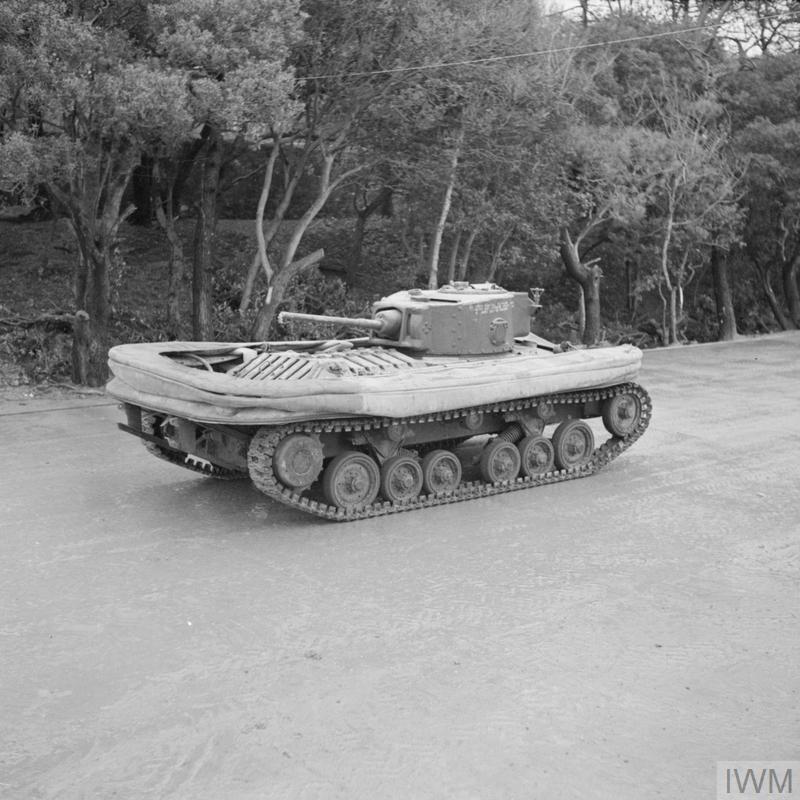 Between Nov 43 and April 44, 9 tank regiments trained at embarkation hard G1, having first undertaken somewhat safer training at Fritton Lake. At Stokes Bay they upgraded to open water. At the time, Commonwealth forces were still equipped with the Valentine DD. IWM H 35169