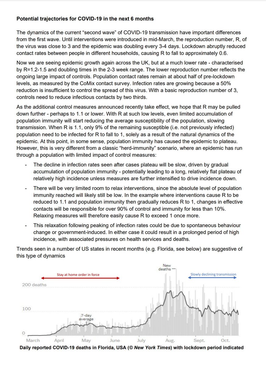 Yesterday SAGE released a one-page document called "potential trajectories for covid-19 in the next six months"It's not going to brighten your day, but it's one of the best summaries of where we are and where we're headingSome notes 