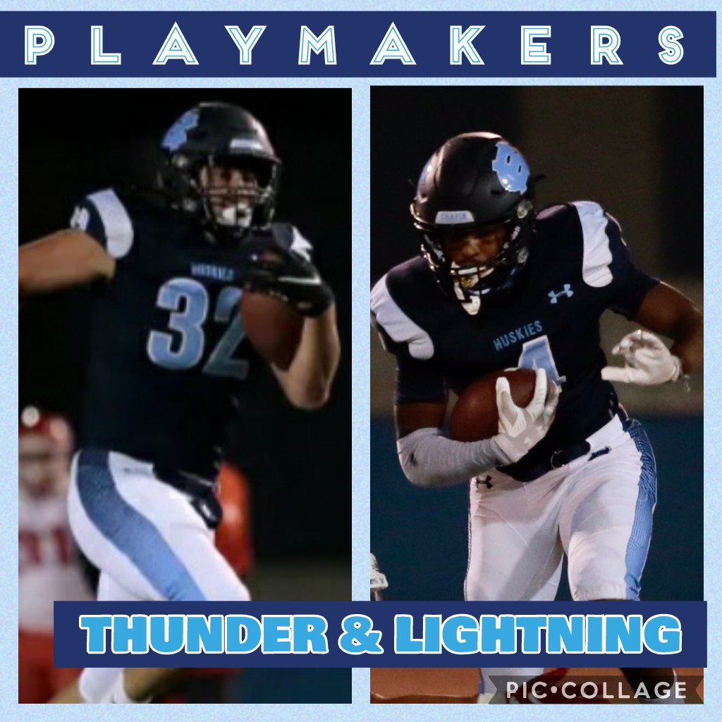 So PROUD of My Playmakers @jacobwilli32 & @Richuel3 for their persistence and tough running vs. Bel Air last night and helping @ChapinHuskiesFB EARN a hard fought 38-35 DUB. On the next one! Back to work! 💪🏽🏈 #thunderandlightning #firstdownstotouchdowns