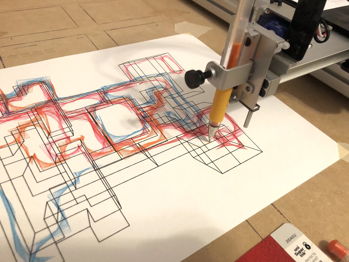 Andy_Makes's tweet photo. Made two new version of my Pac-Path plotter drawing.

Each one traces the Pac-Man ghost AI through an extruded 3D maze, highlighting the differences in their behavior.

Both are available in my store https://t.co/msu1y3vjyG

#plottertwitter 
#generativeart 
#axidraw https://t.co/ZcYzFLda7U