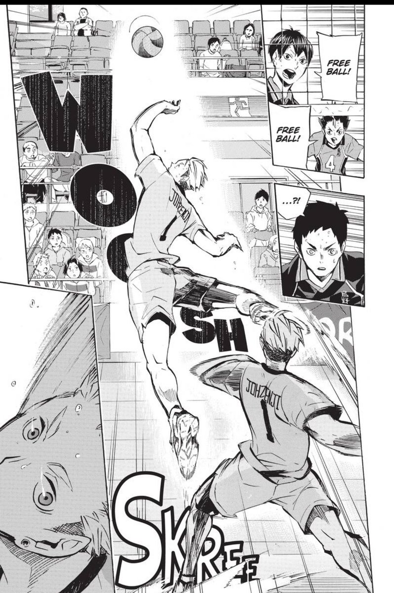 Wait wait lemme just add something real quick. I adore how furudate went and put in the effort to include those little panels that depicted teru and Hinata making imperfect and imbalanced landings after such complex moves. It truly accentuates how so much of what they do is