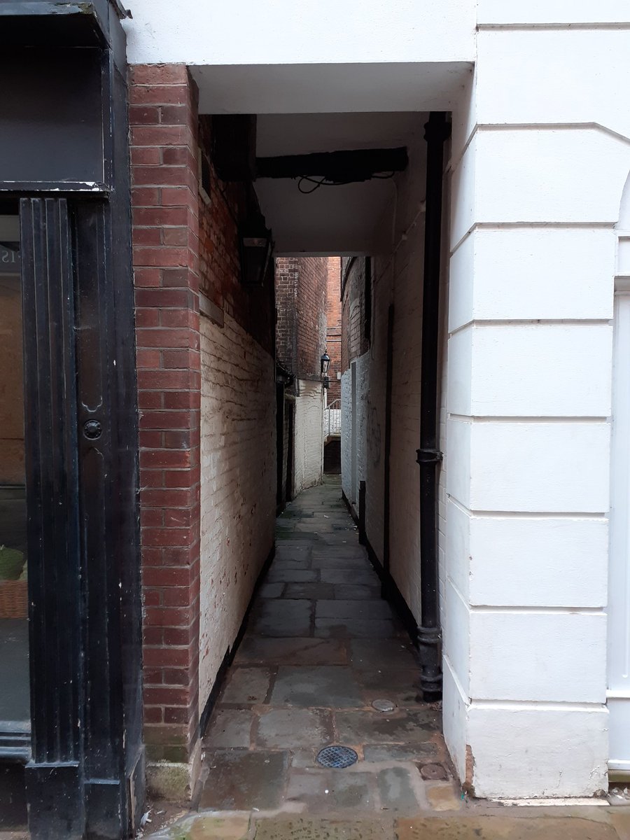 You end up on Market St with Drayton Passage, which links to Shoplatch and the New Market Hall (I stole that photo as I forgot).