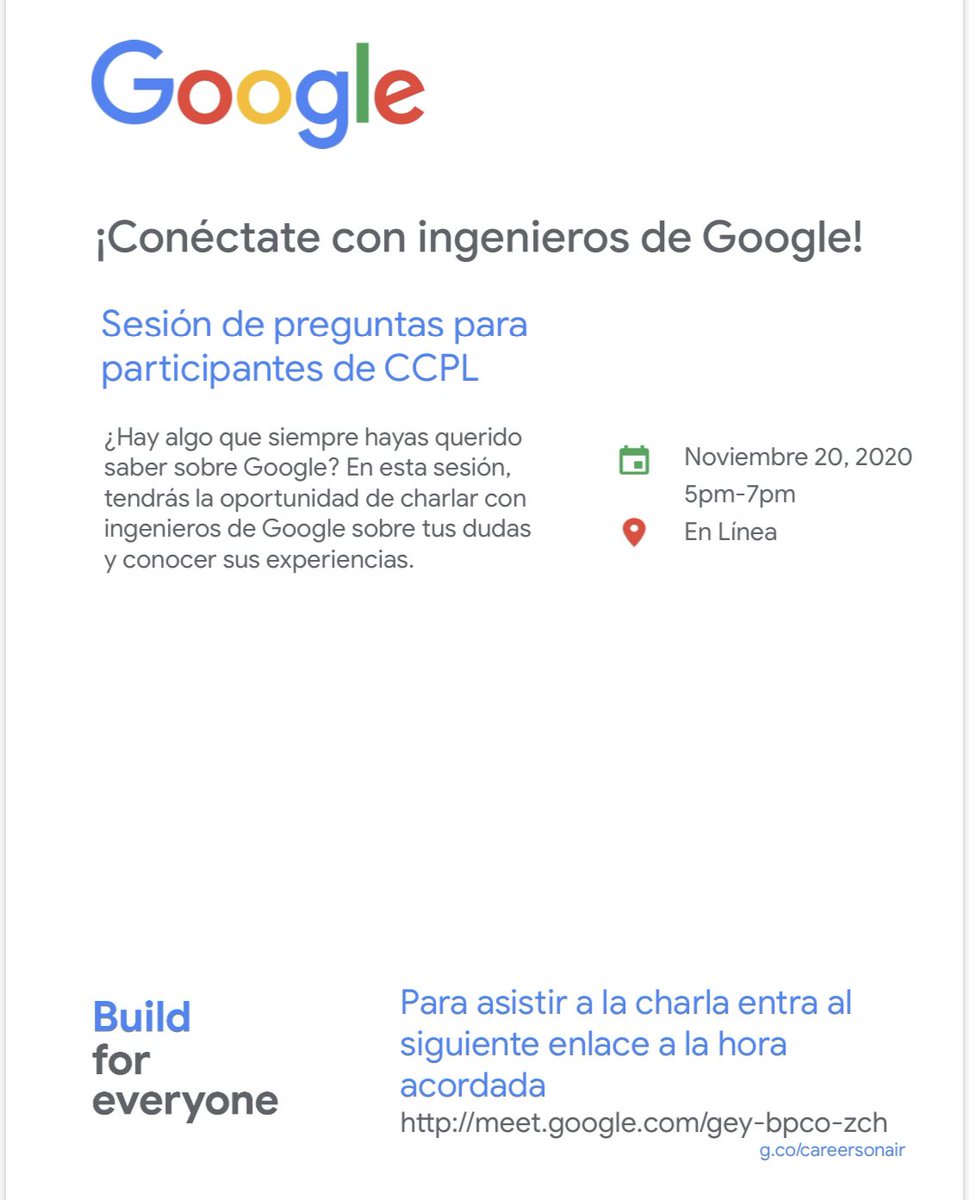 CCPL2003's tweet image. Atención participantes de #CCPL2020!
¿Hay algo que siempre hayas querido saber de Google?
Inscríbete y conéctate!