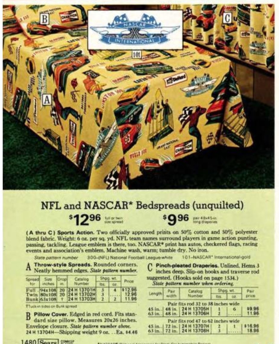 nascarman on Twitter "From the 1974 Sears catalog, a NASCAR bedspread