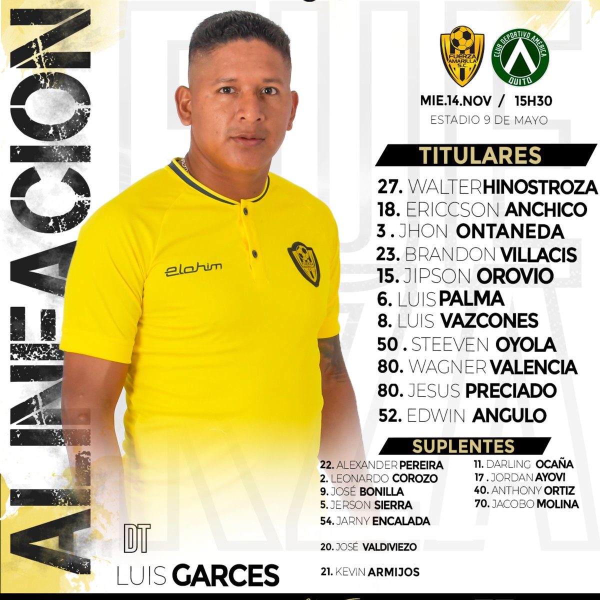 Alineación Fuerza Amarilla
.
Vamos Muchachos
Una final nos la jugamos hoy