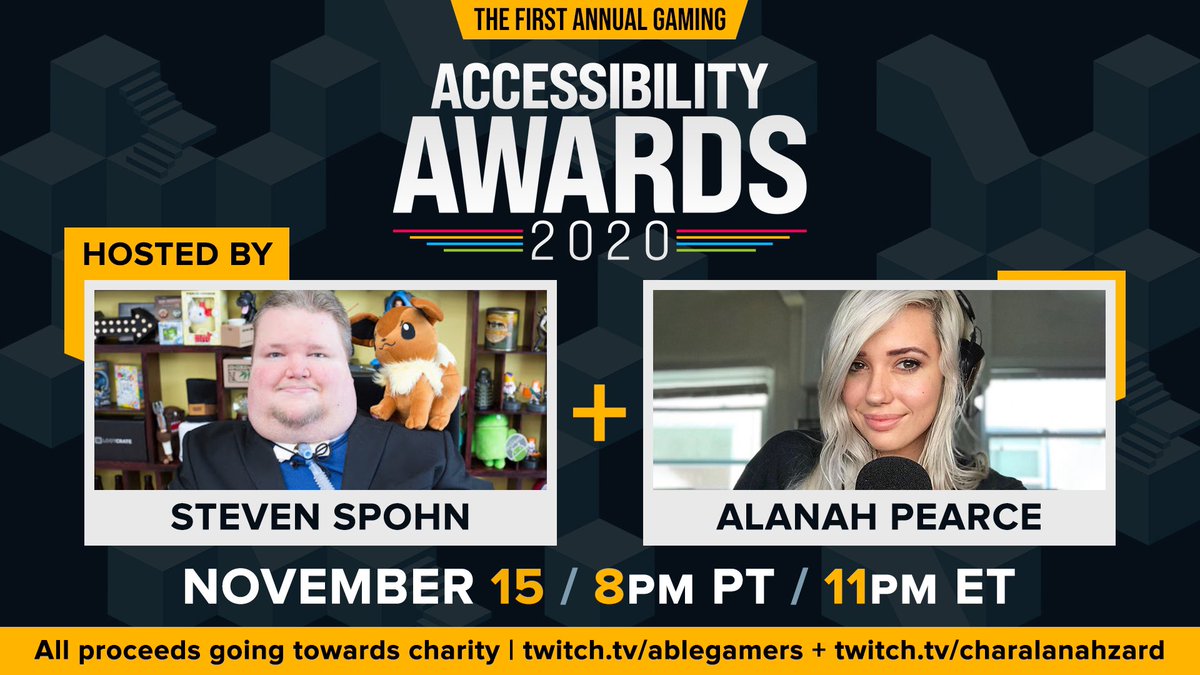 I am EXTREMELY PROUD to announce the first ever Video Game Accessibility Awards, in partnership with <a href="/AbleGamers/">AbleGamers Charity</a>. Tomorrow night, join me, <a href="/stevenspohn/">Steven Spohn (Spawn)</a>, and a crew of wonderful guests as we celebrate the games that have helped make our medium more accessible to everyone ❤️.