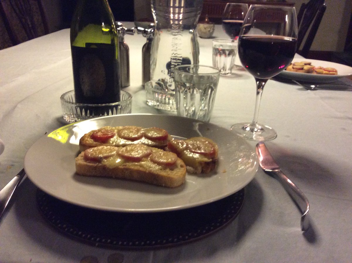 BallywalterPark's tweet photo. After a VERY wet &amp; cold day out in the field, some comfort food tonight for supper. Cheese on toast with Templegall cheddar from ⁦@IndieFude⁩ with a fabulous NZ Vintrigue 2015 Pinot Noir from ⁦@LanchesterWines⁩ via ⁦@neillwine⁩ in Groomsport. Very, very special https://t.co/XVRSNquo2a