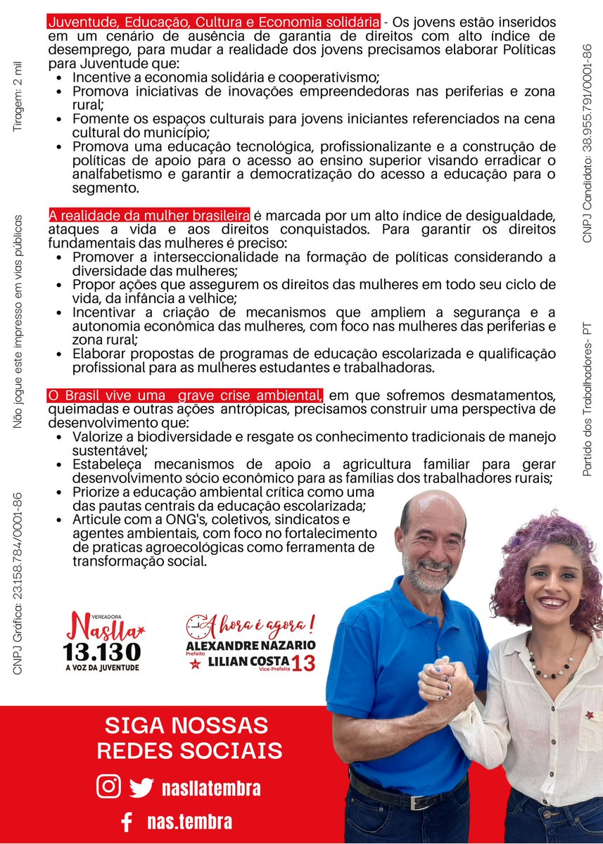 NasllaTembra's tweet photo. Fala, galera. Durante a campanha, demonstramos que conhecemos as demandas de Alegre e estamos preparados para transformar a cidade! Para prefeito vote 13 Alexandre Nazário e para vereadora Naslla Tembra 13130! #Vote13130 #TôComNaslla #Alegre #vozdajuventude #Vote13 https://t.co/UmCwwhEjNH