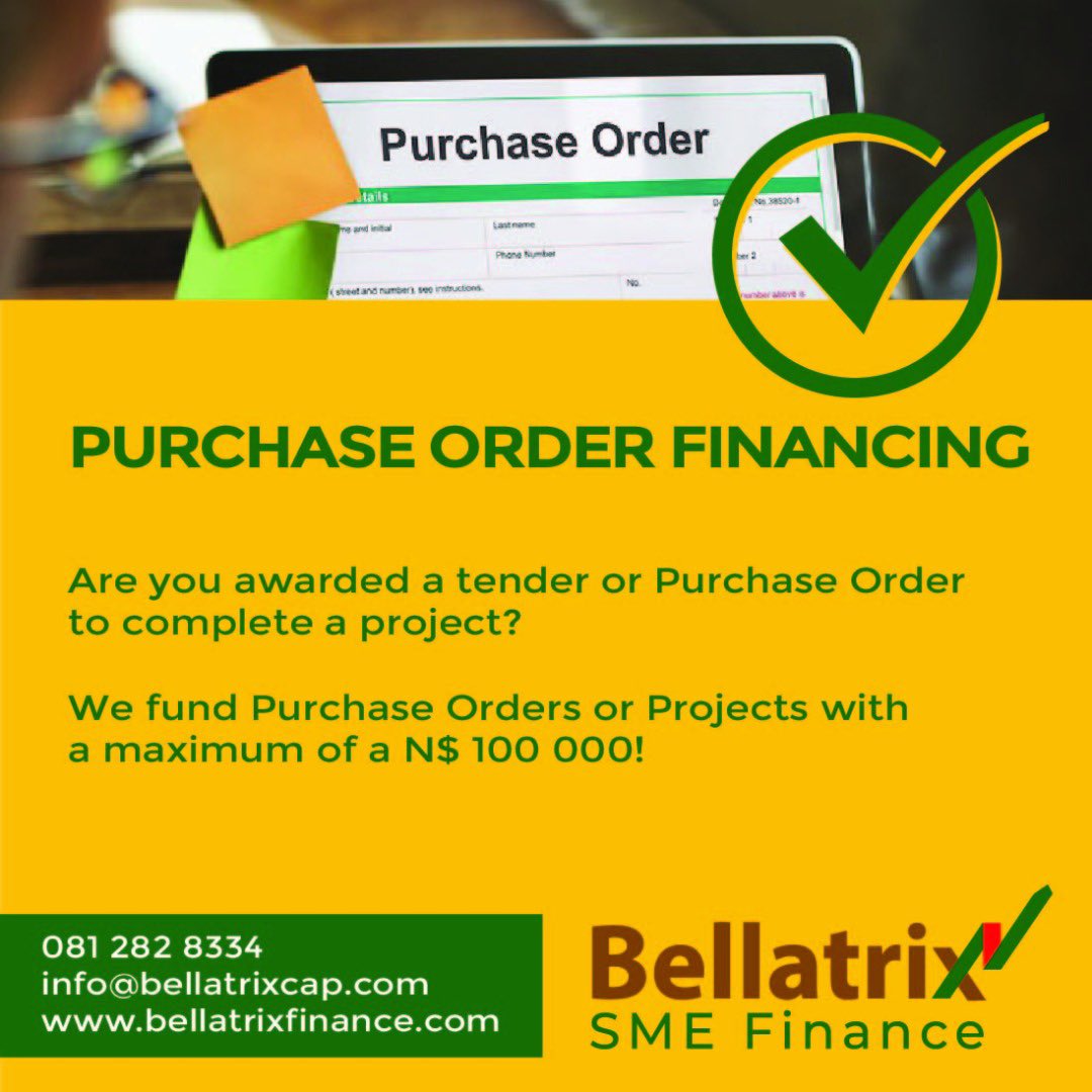 Bellatrix_Nam's tweet photo. Looking for funds to buy material for your purchase order? Or perhaps waiting for your invoice to be paid by a reputable institution? Call us to hear more about our SMEs bridging finance products ☎️ +264 812828334 https://t.co/QM3IQse6pq