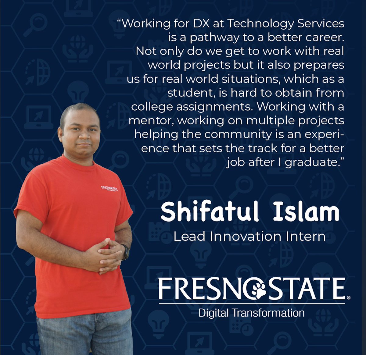 FresnoStateDX's tweet photo. Meet our Hub of DX Interns, to know more about our program, visit our website and sign up for our November 17th, Day of Giving Zoom Link! #DXInterns #FresnoStateDX #DayOfGiving https://t.co/K5VhxaGIAl