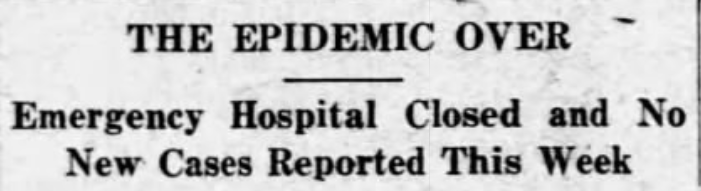 And emergency hospitals that opened at the start of the influenza  #pandemic begin to close.(source: The Springfield Reporter, October 31, 1918)