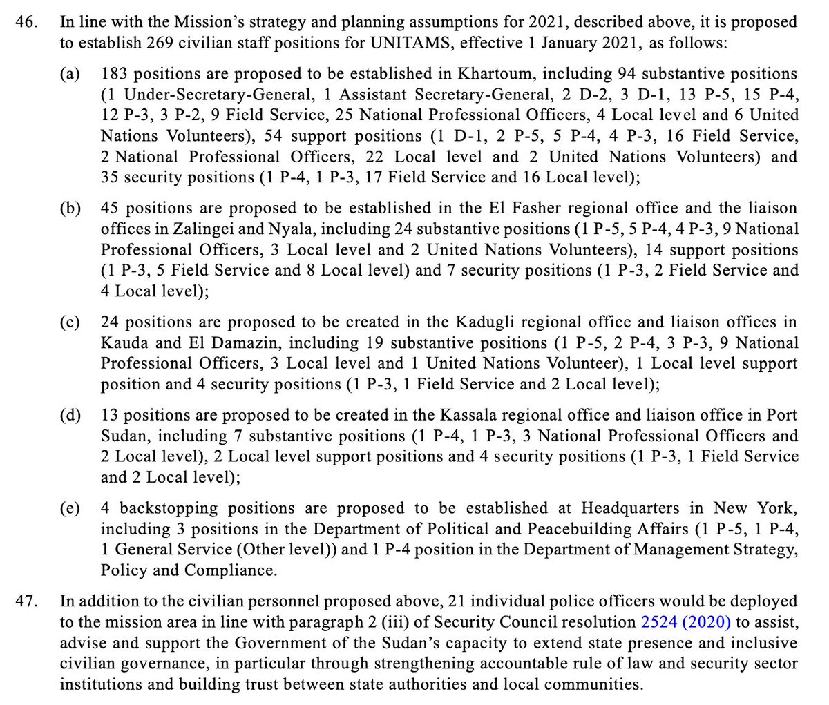  @UNITAMS will largely be capital-based: appx. 68% of staff will be in Khartoum, 17% in Darfur, 9% in the Two Areas, and 5% in East Sudan. The 21 IPOs will be deployed to Khartoum and across Darfur (4/x)