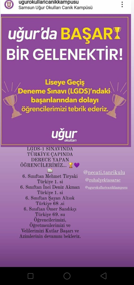 LGDS-1 de dereceye giren öğrencilerimizi tebrik eder. Başarılarının devamını dilerim. <a href="/CanikKampusu/">Uğur Okulları Canik Kampüsü</a> <a href="/kulu_necati/">Necati Tanrıkulu</a> @muhe <a href="/zuhalsarac2/">zuhalsarac</a> <a href="/CENKFIRAT/">FIRAT CENK</a>
