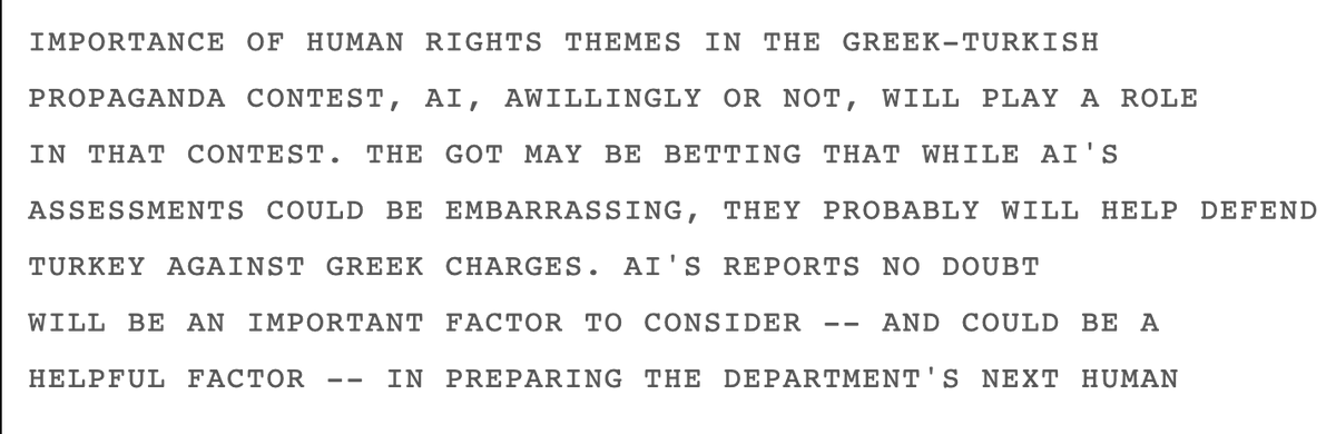 Wikileaks "AMNESTY INTERNATIONAL AUTHORIZED TO OPEN OFFICE IN TURKEY" 1978 May 18 (US Department of State, Review 2014)"While AI (Amnesty International) assessments could be embarrassing, they probably will help defend Turkey"Since 1978! https://wikileaks.org/plusd/cables/1978ANKARA03806_d.html