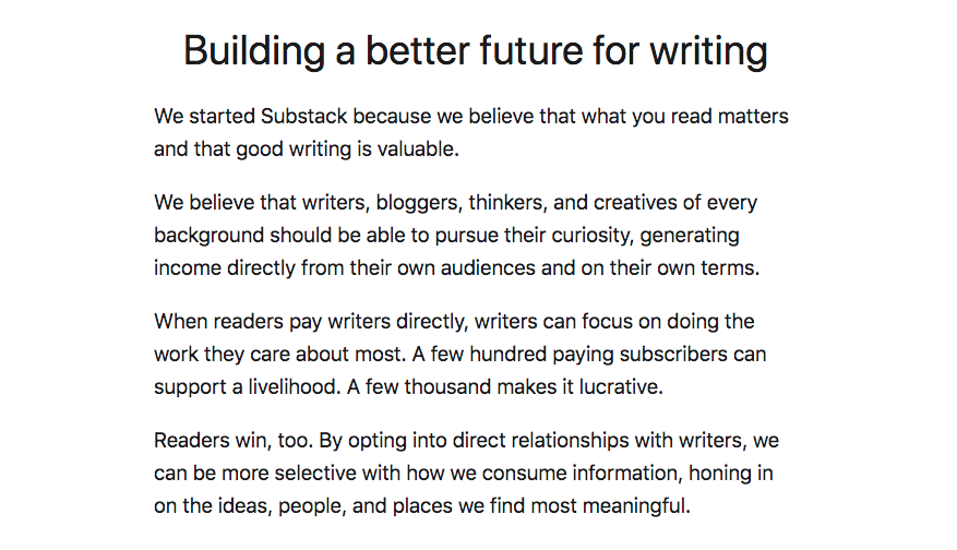 ... and that's where things become less clear.Let's start by looking at what Substack *wants* to achieve.From their mission statement...