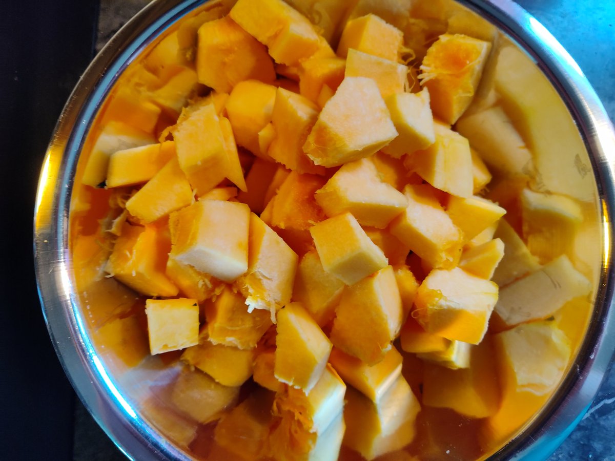 Add in 1 fairly large acorn squash, peeled and diced
