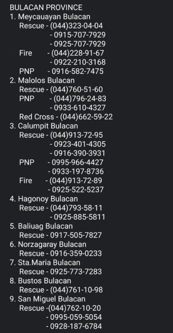 jungwonhd's tweet photo. ‼️ Pampanga's river is extended to some parts of Bulacan, not to mention that Bulacan is surrounded by dams! BOTH BULACAN and PAMPANGA needs an action to alleviate the worst possibilities ‼️

THESE ARE EMERGENCY HOTLINES FOR BOTH:

#RescuePH 
#PampangaNeedsHelp #BulacanNeedsHelp https://t.co/6F8grIuLS5