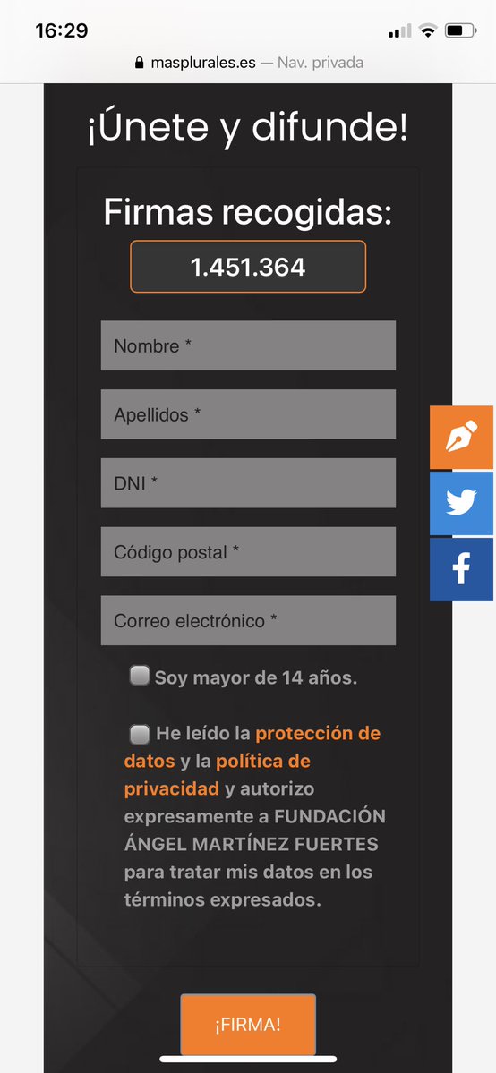 Sigue abierto la recogida de firmas pidiendo #StopLeyCelaa Tenemos cerca de 1.500.000 de apoyos Tenemos que seguir diciendo NO a la #LOMLOE . ¿Has firmado ya?  Puedes hacerlo en masplurales.es/#firmarmanifie…
<a href="/MasPlurales/">Más Plurales🧡</a>