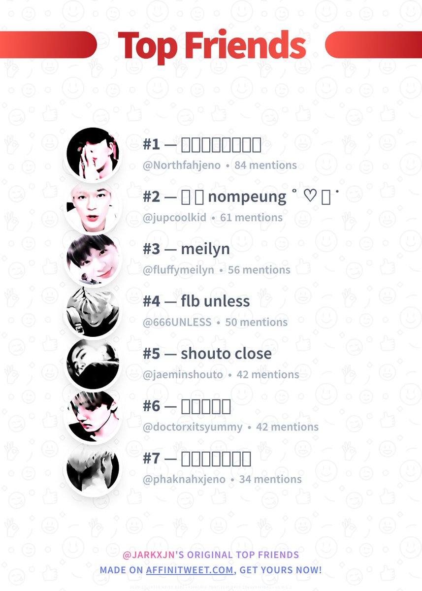 ✨ Top Friends

🥇 <a href="/Northfahjeno/">เหนือฟ้า</a>
🥈 <a href="/jupcoolkid/">‎𓈒 ֯ nompeung ˚ ♡︎ 𓂂 ˙</a>
🥉 <a href="/fluffymeilyn/">meilyn close</a>
🏅 @666UNLESS
🏅 @jaeminshouto
🏅 <a href="/doctorxitsyummy/">แพทย์ @ย้ายแอค</a>
🏅 @phaknahxjeno

➡️ affinitweet.com/top-friends