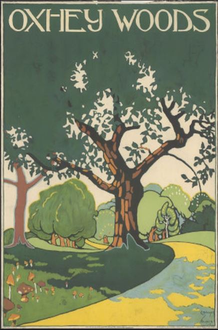10/ Oxhey Woods had long been a place of solace for Londoners as this 1915 London Underground poster by Edward McKnight Kaffer suggests. Local government has preserved and enhanced them.
