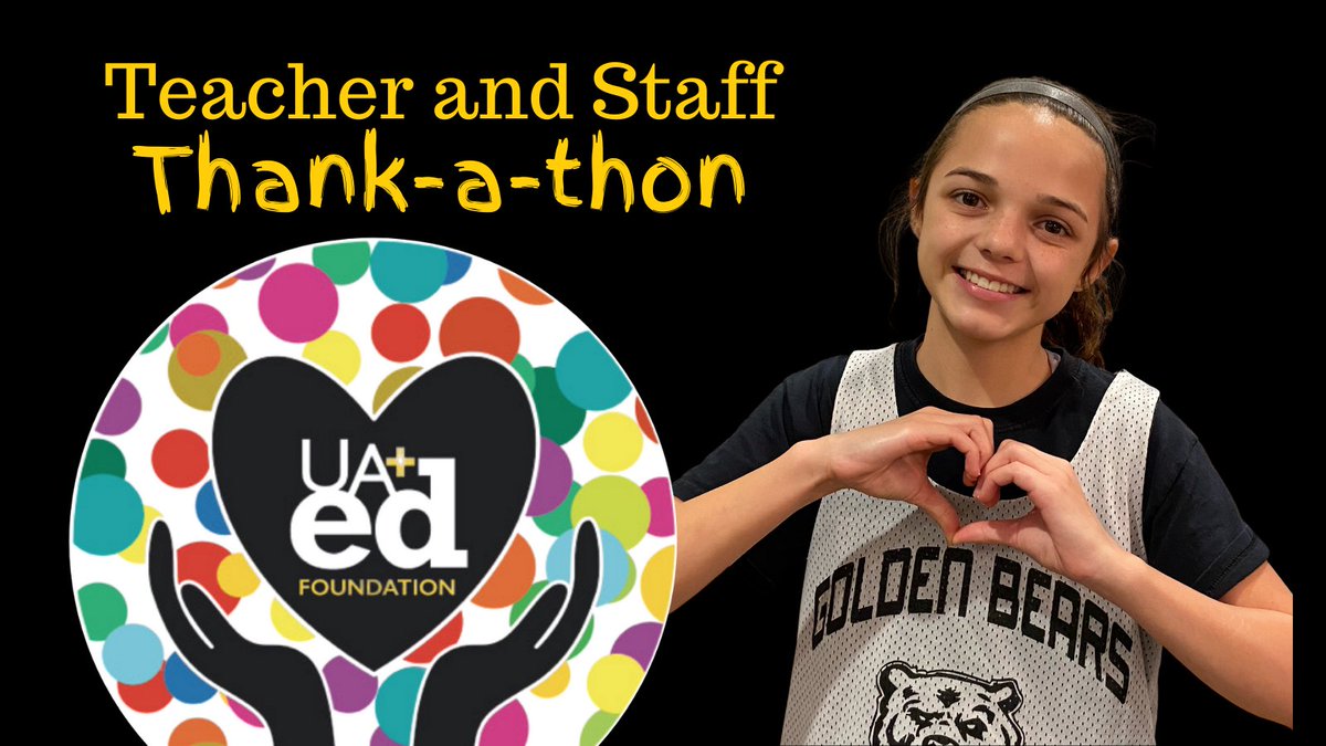 UAEducationFdn's tweet photo. Give thanks to UA teachers &amp; staff during our 2020 Thank-a-thon.
Send a message to a special teacher or staff member using the link below.  We will deliver your message and include a sweet treat.  
https://t.co/GrTtxKcit0 https://t.co/ooNufA9Mvp