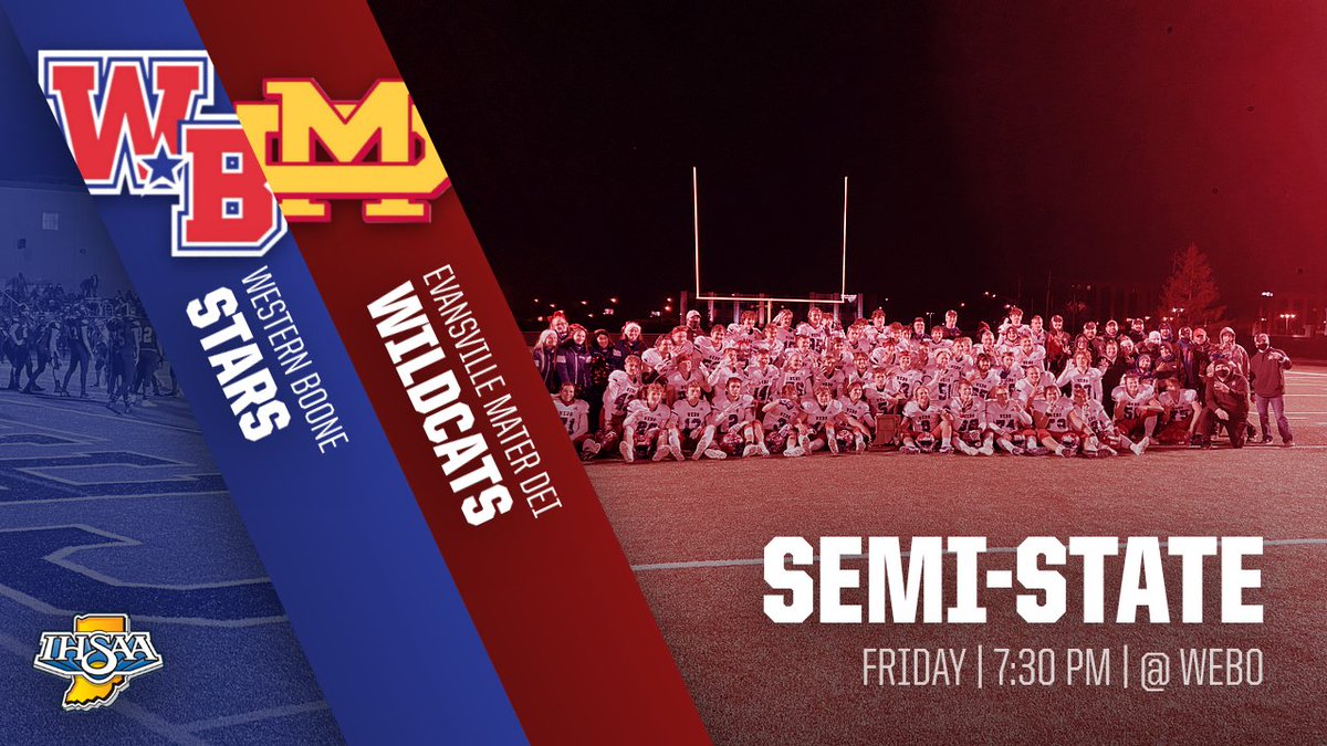 WeBoAthletics's tweet photo. Football 
@IHSAA1 2A South Semi-State game will be be played on FRIDAY, November 20th at 7:30 PM. 

@WeBoFootball vs. @MaterDeisports

Ticket information will be released on by Monday. https://t.co/bhdzu1WzEN