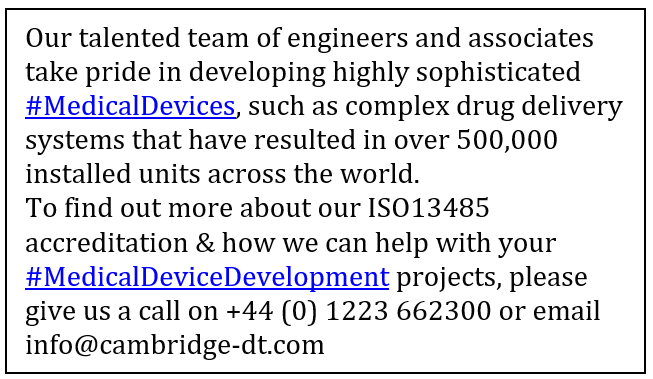 CambridgeDT's tweet image. Looking for assistance on #MedicalDeviceDesign &amp;amp; Development?