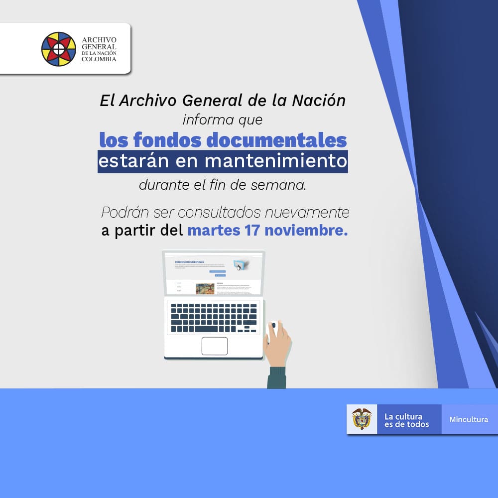 ArchivoGeneral's tweet photo. #Atención📢 Durante este fin de semana nuestra #Archidoc estará en mantenimiento, por tanto los fondos documentales no estarán disponibles para consulta. A partir del martes 17 de noviembre, se podrá acceder a la herramienta con normalidad. https://t.co/20i7P0hnWo