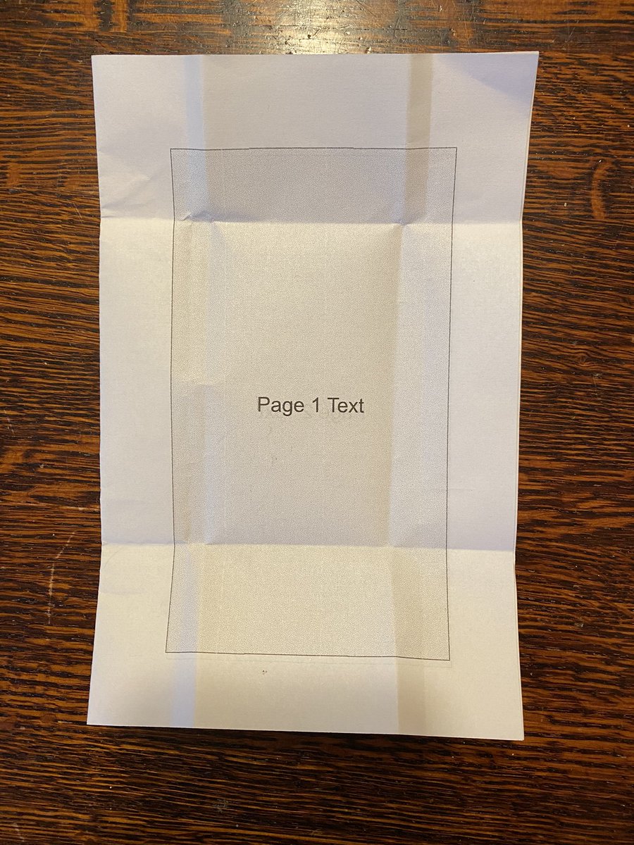 3/ After I had the folds figured out, I laid out a version, so I would know the placement of text. This is done on standard 8.5x11 printer paper