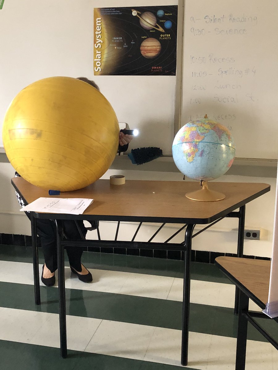 I work with the most amazing and creative staff <a href="/KentRoadWSD/">Kent Road School</a>. I walked into this grade 6 classroom (which has been split into two spaces) Ms. Tomic was running from each room with these props to teach light and the solar system.