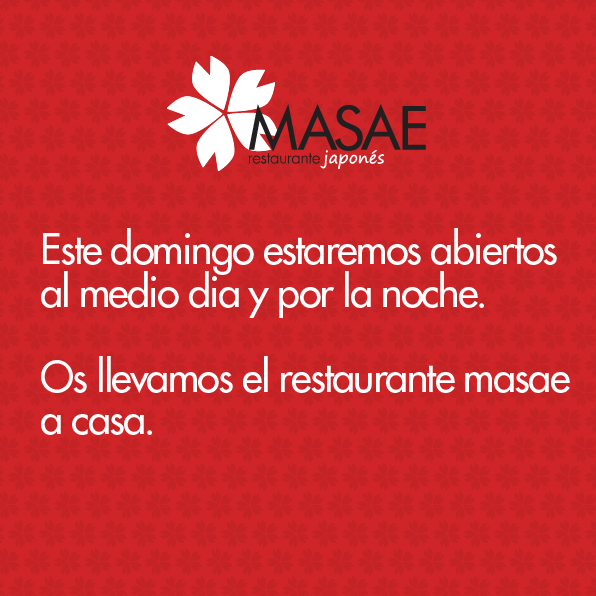 restmasae's tweet photo. Mañana Domingo abrimos tanto en servicio de comida como en servicio de cenas.

Os llevamos el restaurante Masae a casa.
Feliz sábado. https://t.co/Mh5ldiWn8q