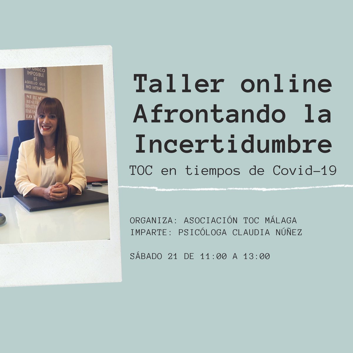 MalagaToc's tweet photo. Taller online. Hablaremos sobre como Covid-19 ha afectado a pacientes de toc y familias, y trabajaremos pautas de afrontamiento. ¿Te apuntas? Manda un wasap al movil 687 37 64 05 de la asoc. toc Málaga, dandonos tu email, te mandamos el enlace, 15 minutos antes de las 11h. entra. https://t.co/nhkHfB5rHE