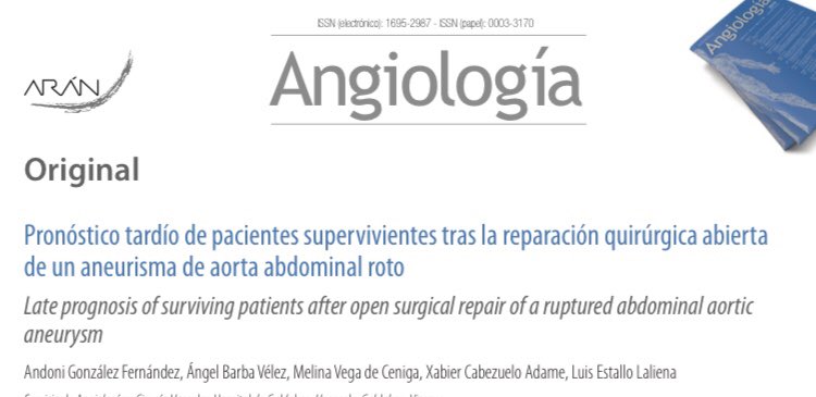 Premio al mejor artículo original publicado en  Angiología (Sociedad Española de Angiología y Cirugía Vascular) en 2019! Vamos !

Award for the best original article published in Angiology (Spanish Society of Angiology and Vascular Surgery) in 2019! Let's go !