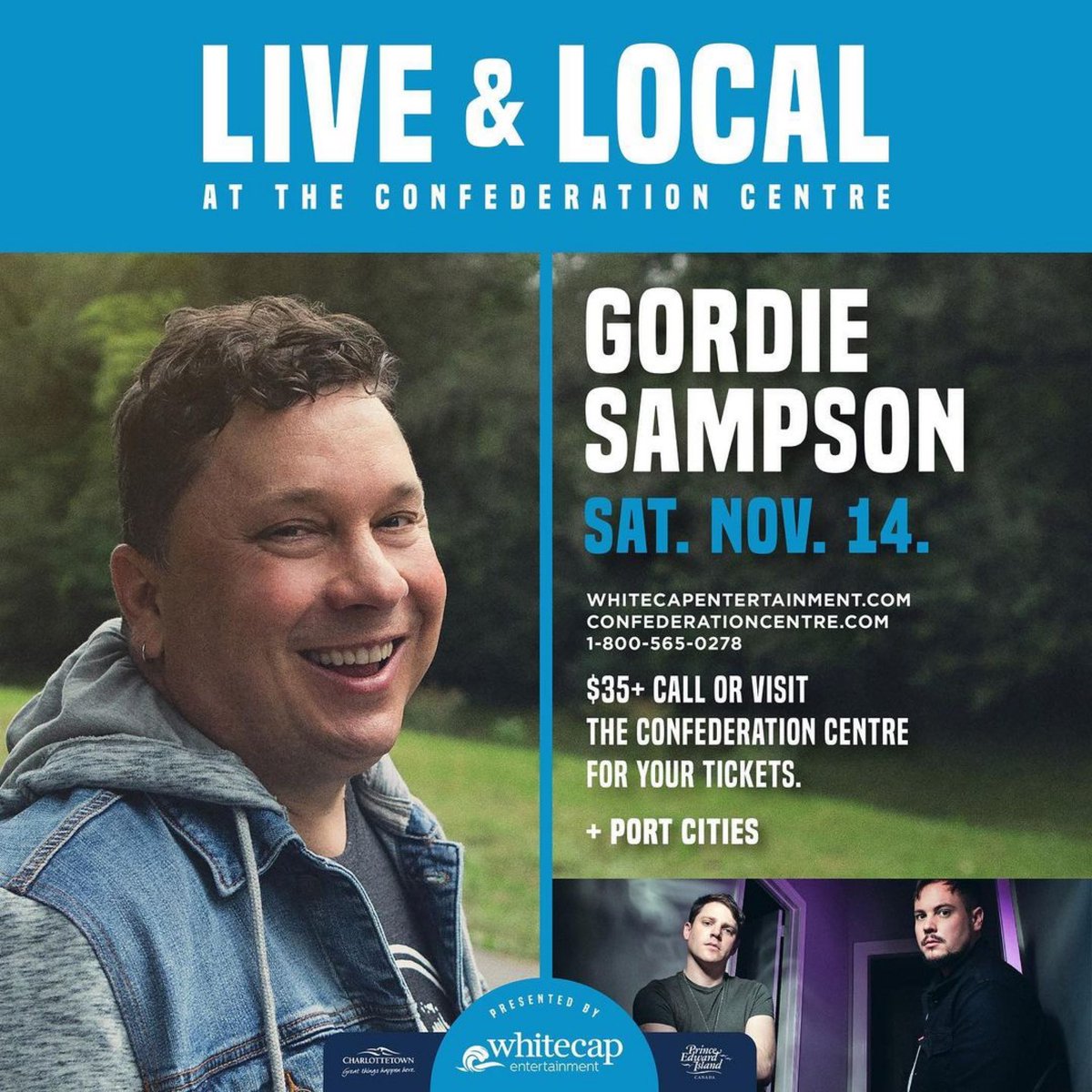 WhitecapEnt's tweet image. There’s still time to get your tickets for Gordie Sampson + Port Cities tonight!

The seats are very spread out to make sure everyone’s safe and can enjoy a worry-free evening. 

Tickets can be purchased at confederationcentre.com