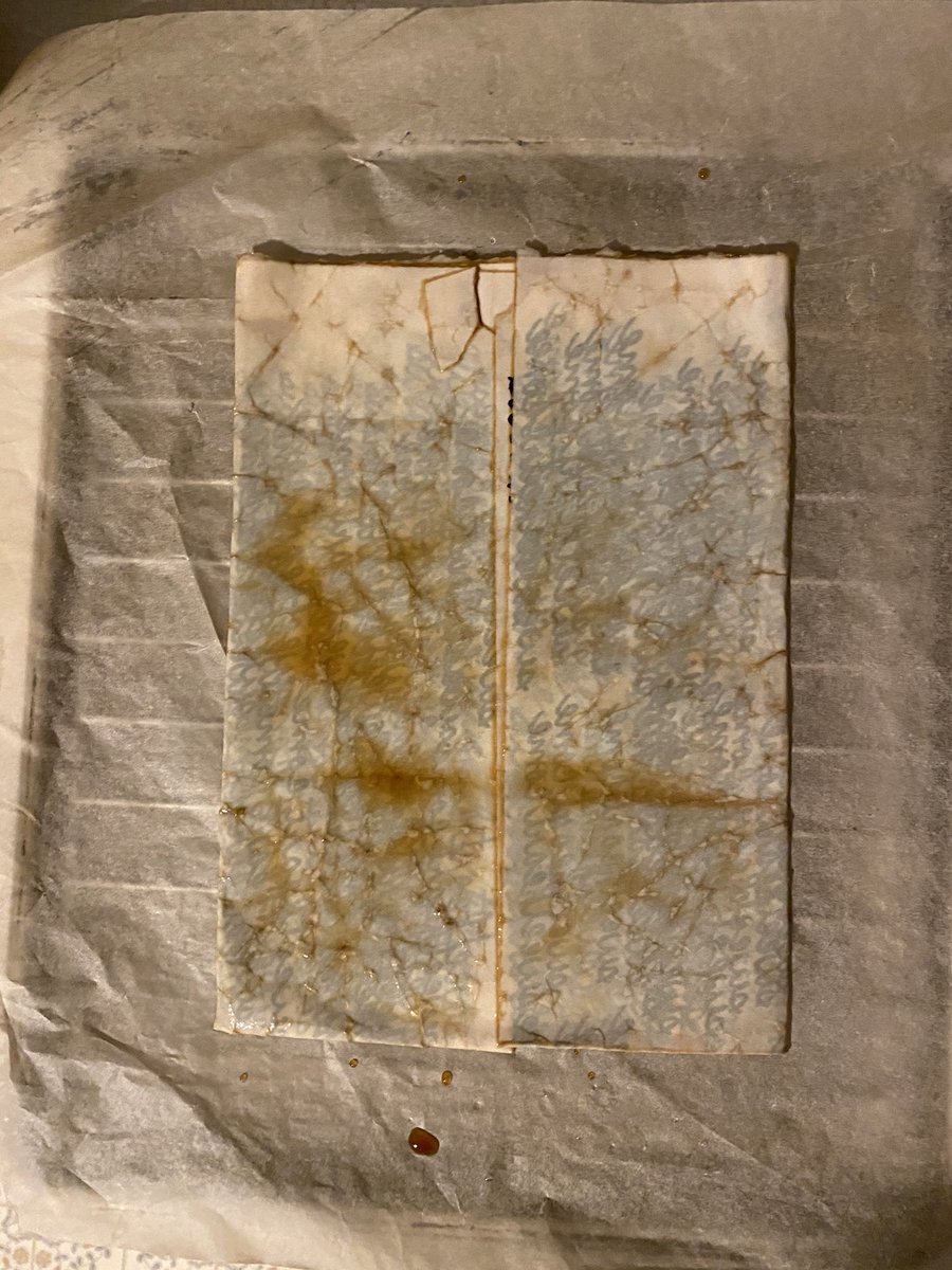 13/ then the paper prop goes onto the tray for drying and into the toaster oven. Then I pour the left over coffee stain into my container