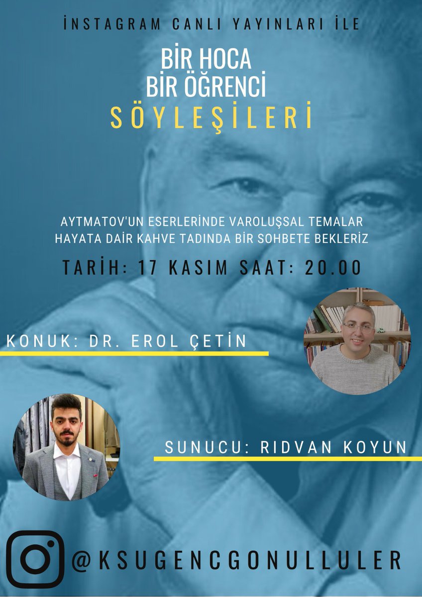 Erol Çetin Hocamız İle Hayata Dair Kahve Tadında Bir Söyleşi Olacak. 
17 Kasım Salı, Saat 20.00'da Buluşmak Üzere

@DrErolCetin
