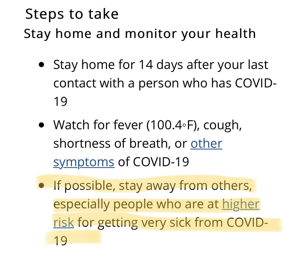 7/ CDC says this right on their website but the language here is not enough“If possible, stay away from others”— this should be in caps locks underlined bolded LARGE FONT, without the “if possible”Because if not possible, our gov should be helping us! https://www.cdc.gov/coronavirus/2019-ncov/if-you-are-sick/quarantine.html